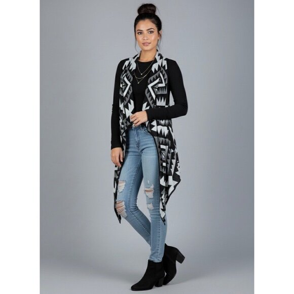 Boutique Tribal Aztec Geometric Western Draped Duster Cardigan • Coastal Cowgirl - Picture 1 of 16